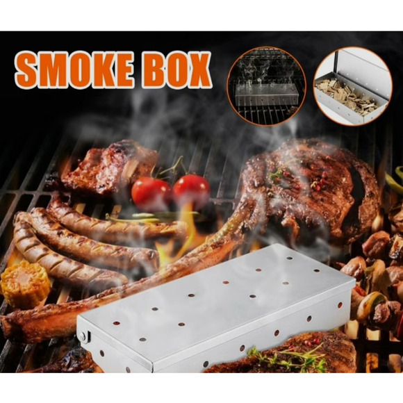 New! Kenmore Stainless Steel Wood Chip Smoker Box For Gas / Charcoal Grills BBQs - Picture 1 of 3